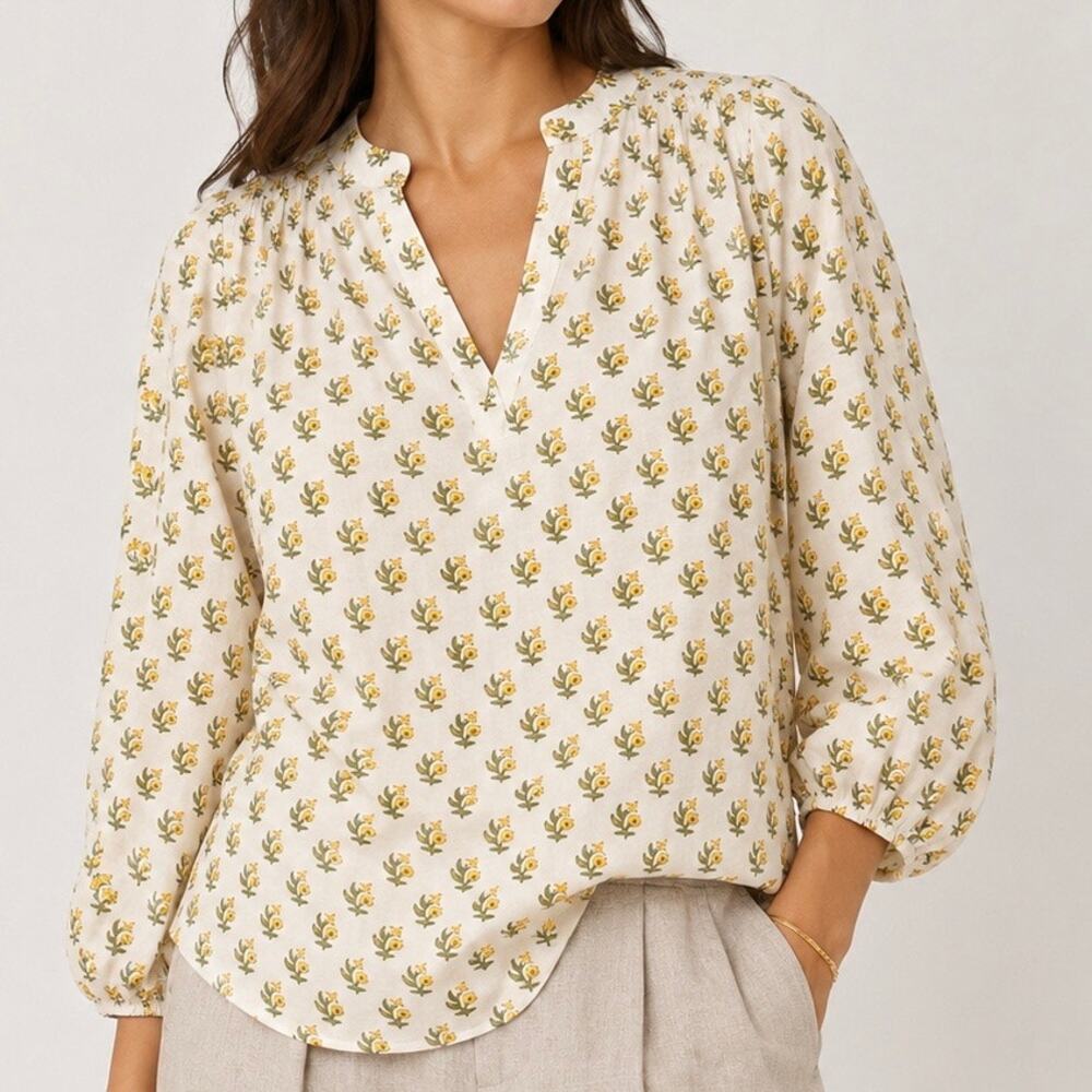 OOH WEAR x BOUTIQUE | Floral Split Neck Peasant Blouse Boho Cottagecore | XXL
